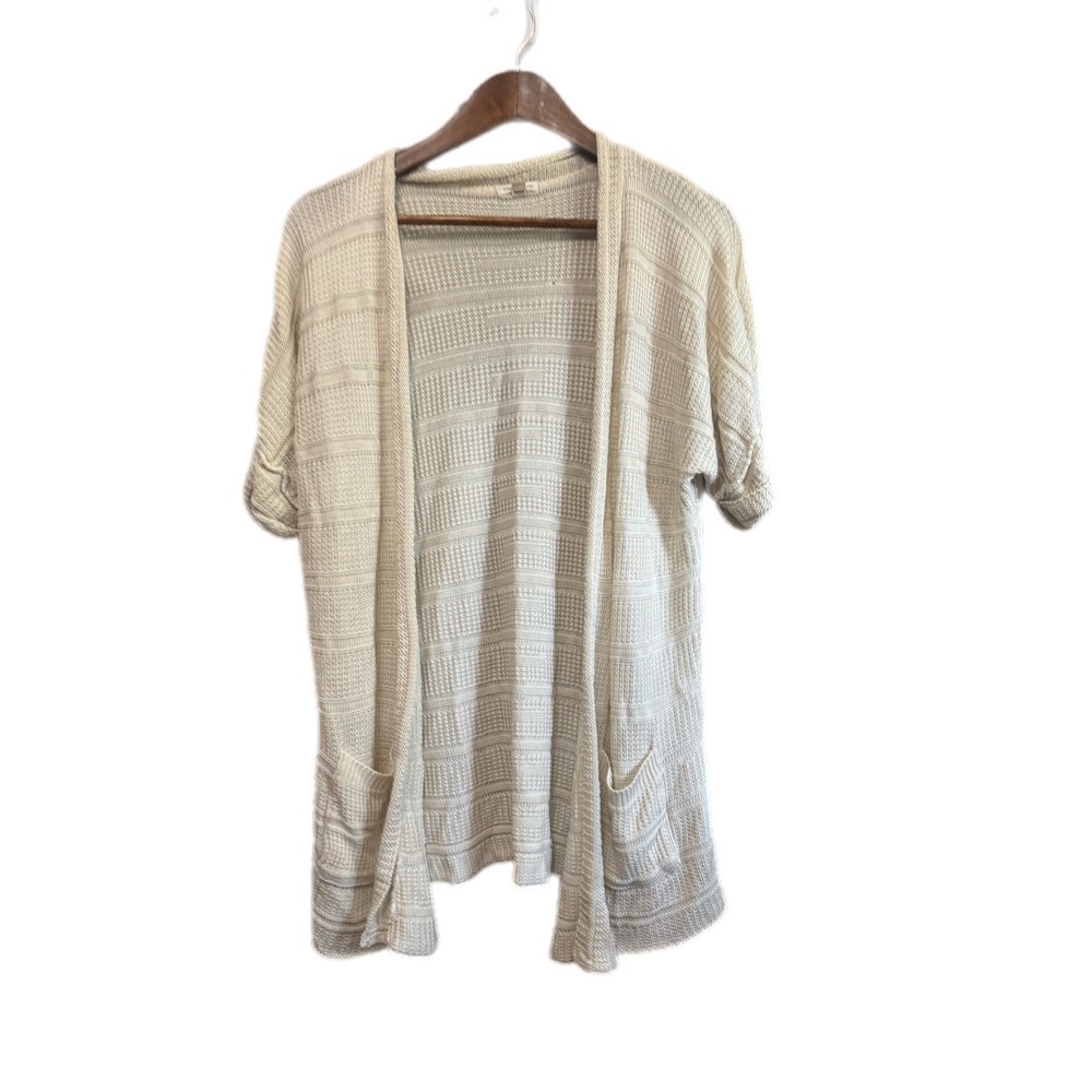 Silence + Noise Cardigan Womens Small Cream Open Front Short Sleeve‎ Pocket